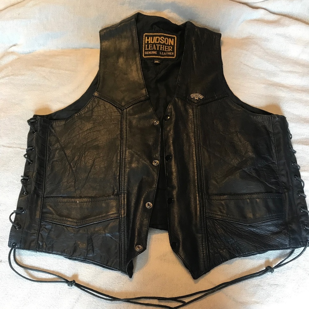 Hudson Leather vest with bull skull on back